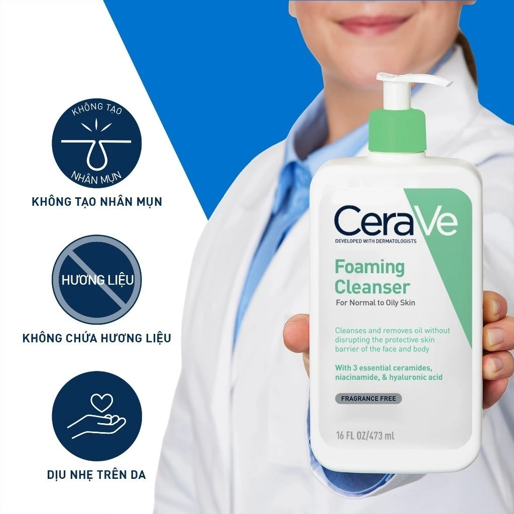 Sữa Rửa Mặt CeraVe Foaming Facial Cleanser, Normal to Oily Skin