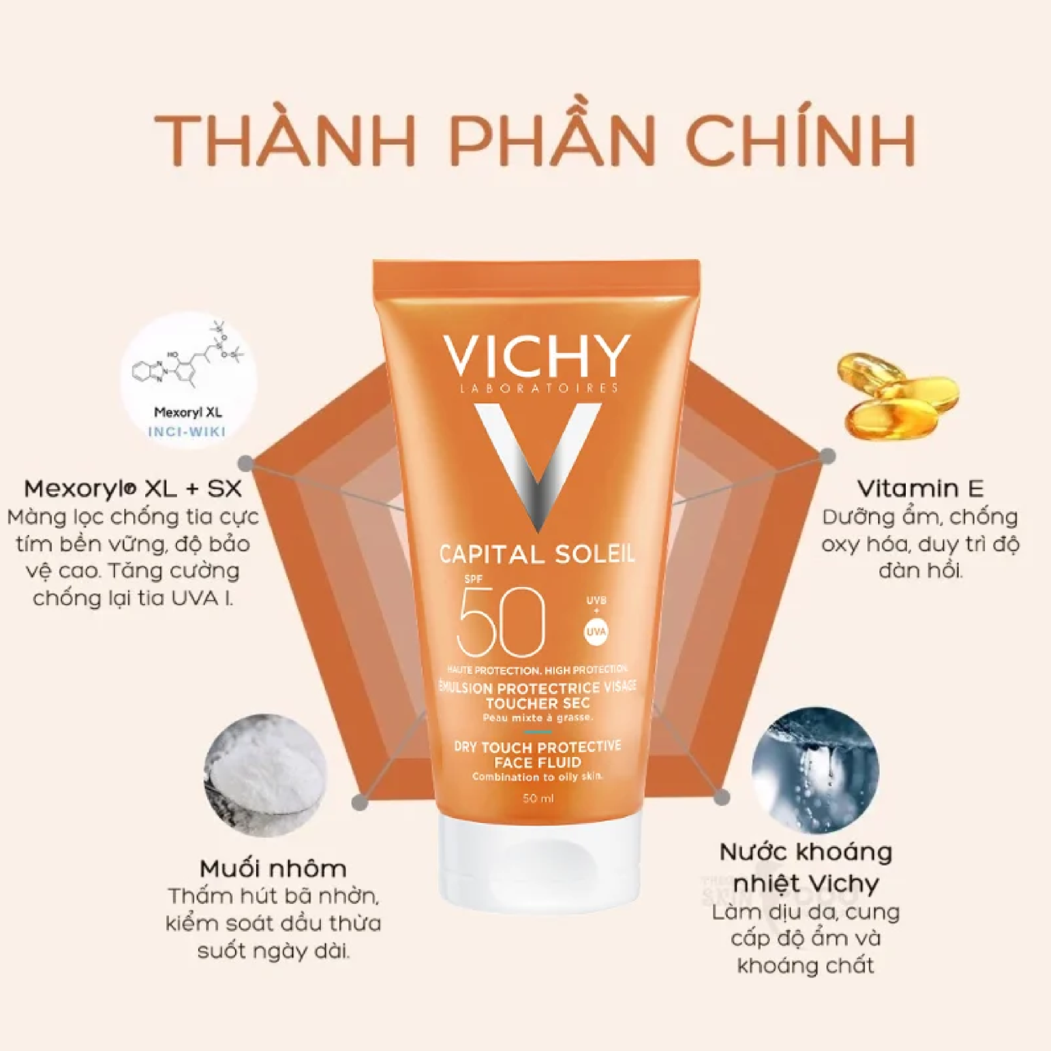 Kem Chống Nắng Vichy Capital Soleil Dry Touch Protective Face Fluid SPF50 50ml Kem Chống Nắng Vichy Capital Soleil Dry Touch Protective Face Fluid SPF50 50ml