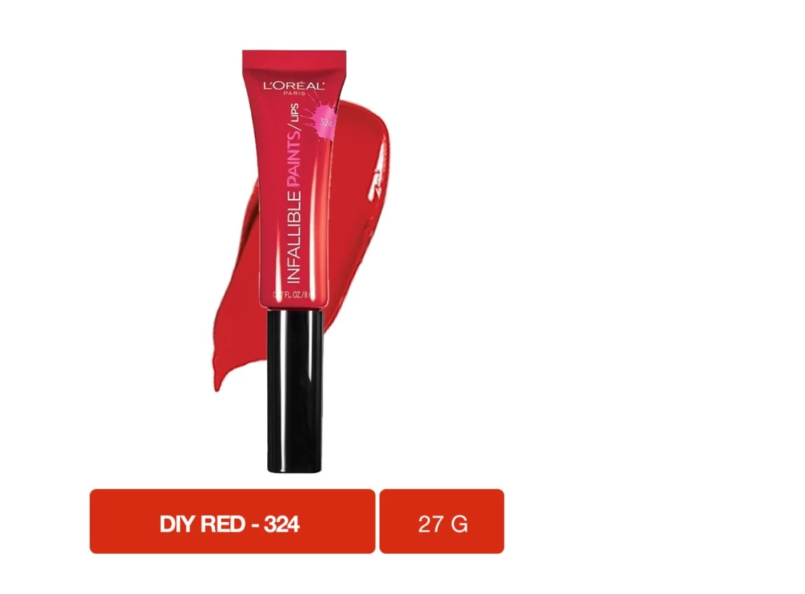 Son Kem L'Oreal Paris Infallible Lip Paints - 324 DIY Red https://mint07.com/wp-content/uploads/2018/01/Son-Kem-LOreal-Paris-Infallible-Lip-Paints-324-DIY-Red-swatch.png