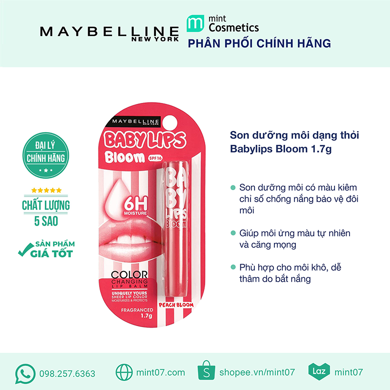 Son Dưỡng Môi Chuyển Màu Maybelline Bloom Peach Blossom Son Dưỡng Môi Chuyển Màu Maybelline Bloom Peach Blossom - Ảnh 2