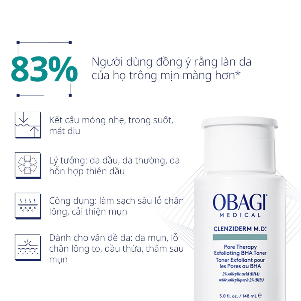 Treatment Obagi Clenziderm MD Pore Therapy Exfoliating BHA Toner 148ml