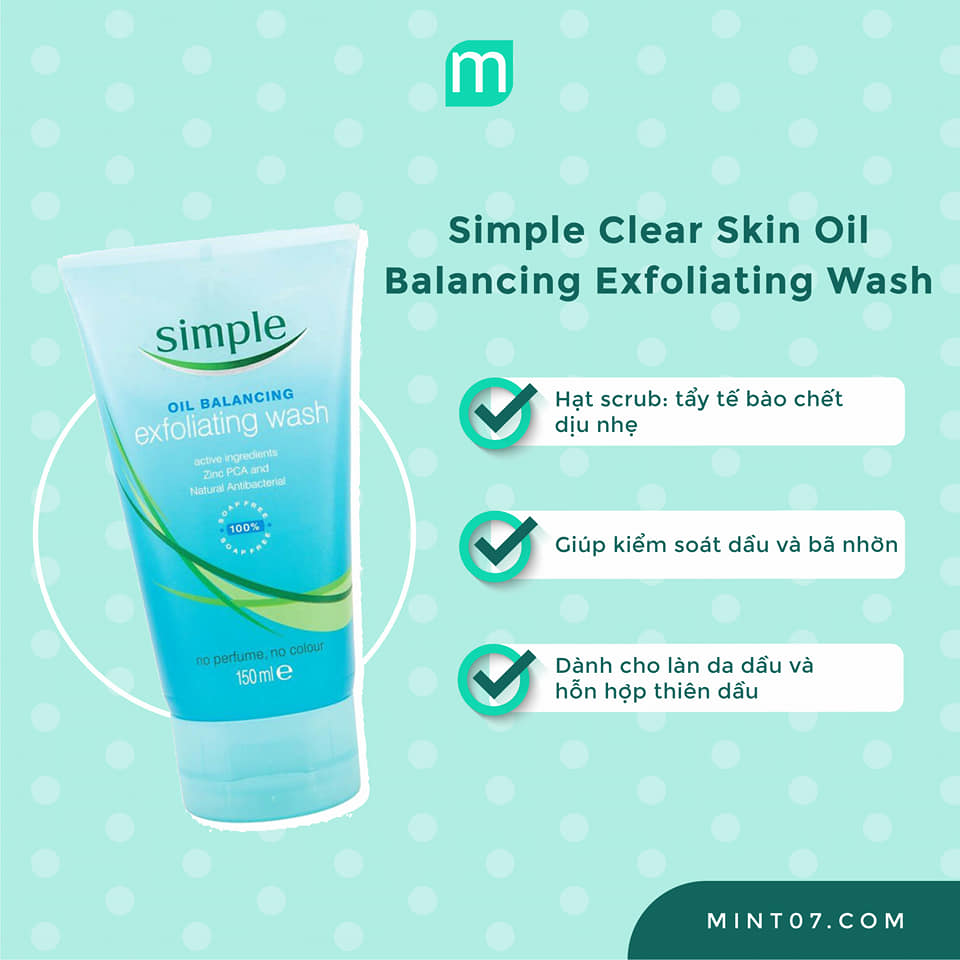 Sữa Rửa Mặt Simple Clear Skin Oil Balancing Exfoliating Wash