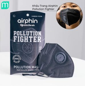 Khẩu Trang Airphin Đen Pollution Fighter Chống Ô Nhiễm PM 2.5