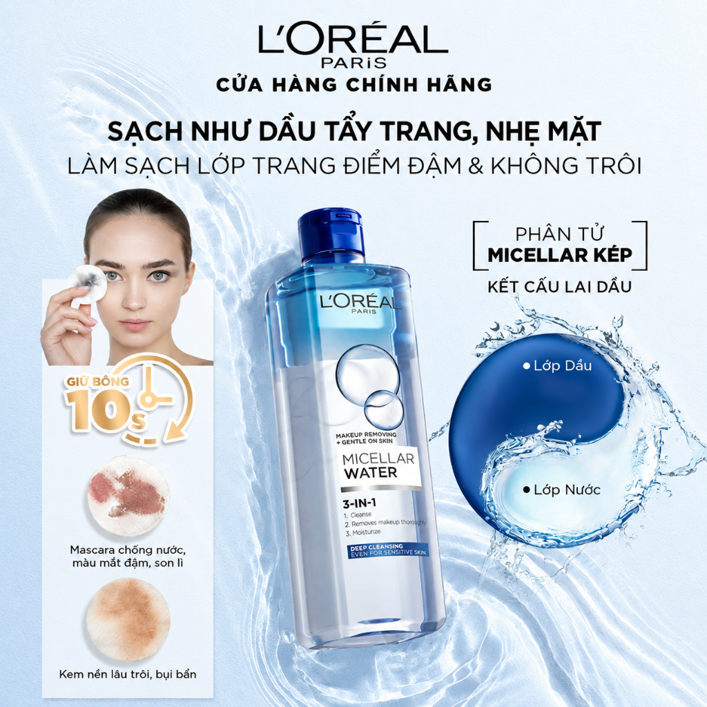 Tẩy Trang Dầu Nước L'Oreal 3 In 1 Micellar Water Tẩy Trang Dầu Nước L'Oreal 3 In 1 Micellar Water