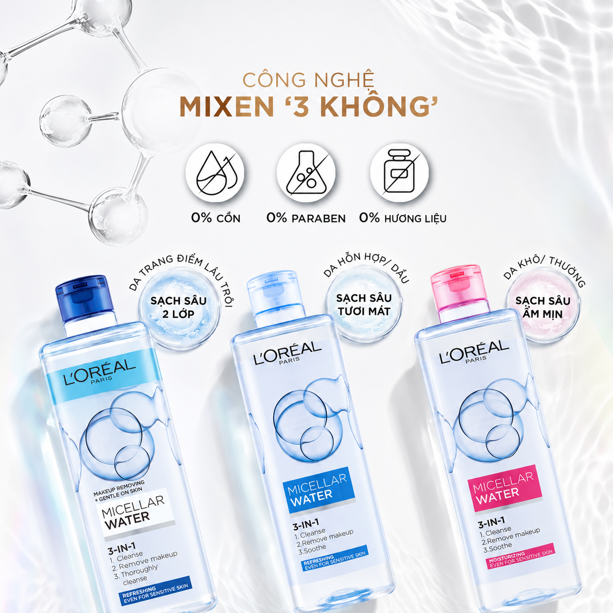 Nước Tẩy Trang L'Oreal Dưỡng Ẩm Hồng Moisturizing 3-in-1 Micellar Water
