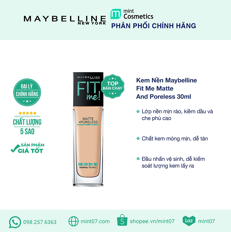 Kem Nền Maybelline Fit Me Matte And Poreless Đầu Pump Kem Nền Maybelline Fit Me Matte And Poreless Đầu Pump - Ảnh 2