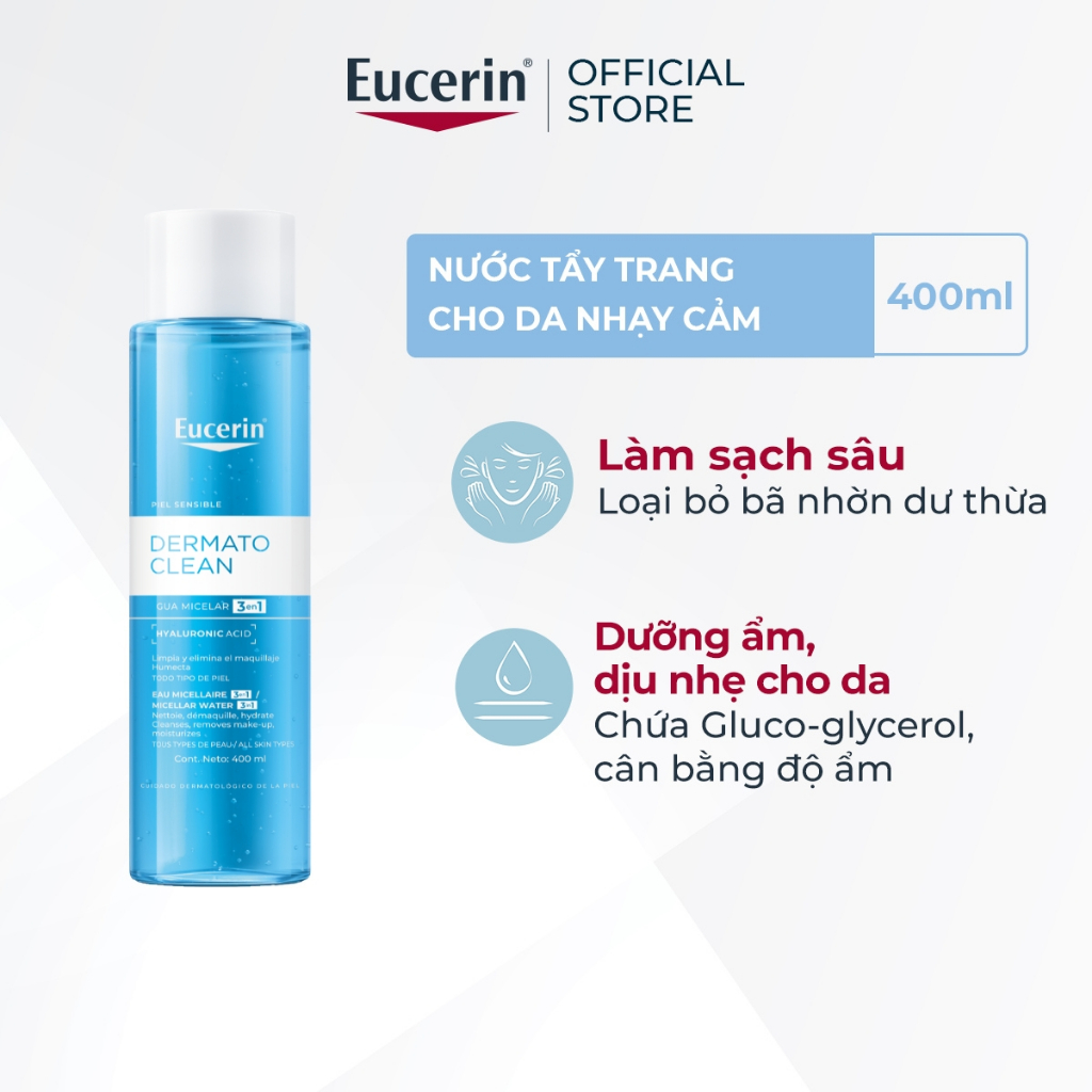 Nước Tẩy Trang Dịu Nhẹ Cho Da Nhạy Cảm Eucerin DermatoClean Micellar Water 3 In 1 400ml Nước Tẩy Trang Dịu Nhẹ Cho Da Nhạy Cảm Eucerin DermatoClean Micellar Water 3 In 1 400ml