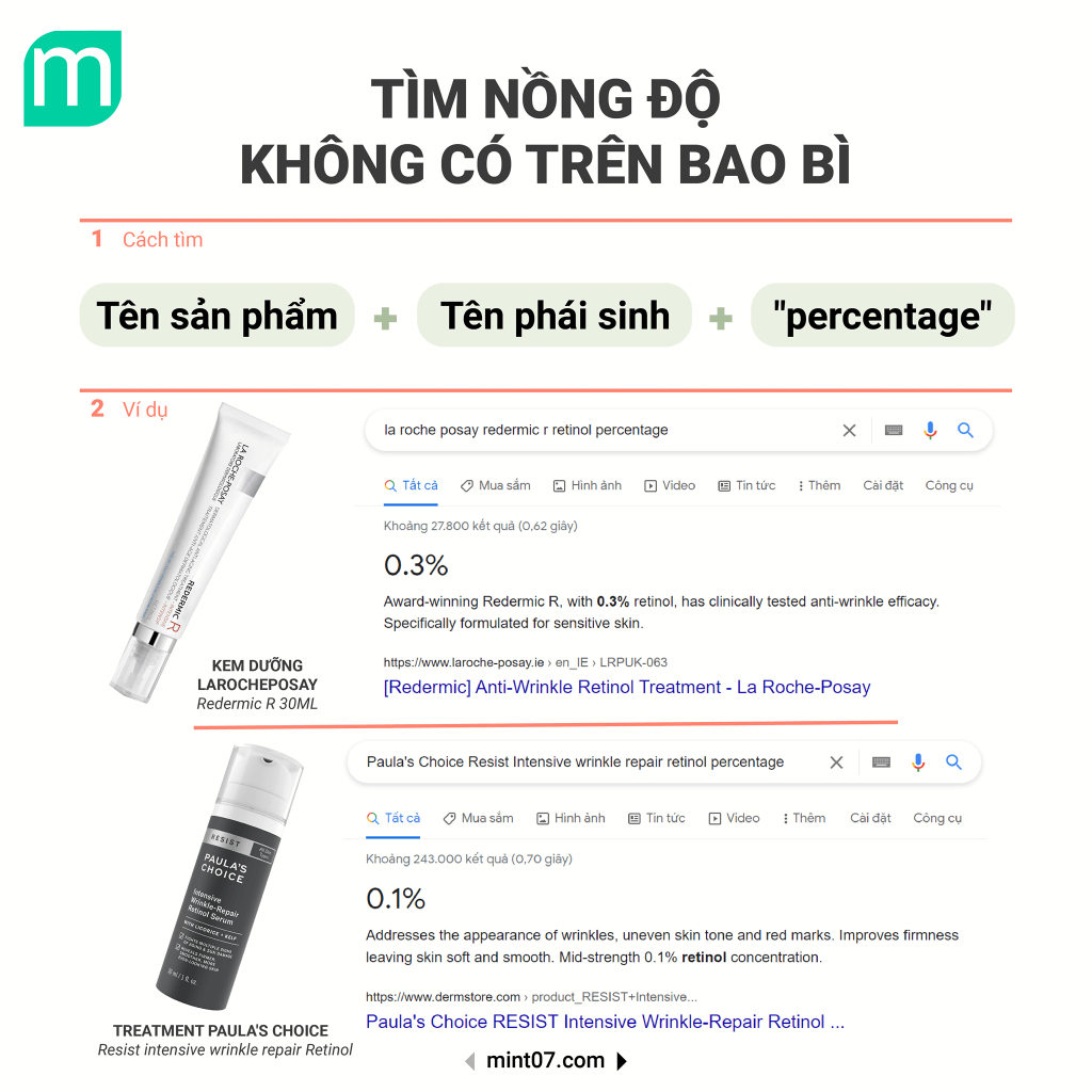Dùng thế nào với các dòng Retinol không rõ nồng độ?