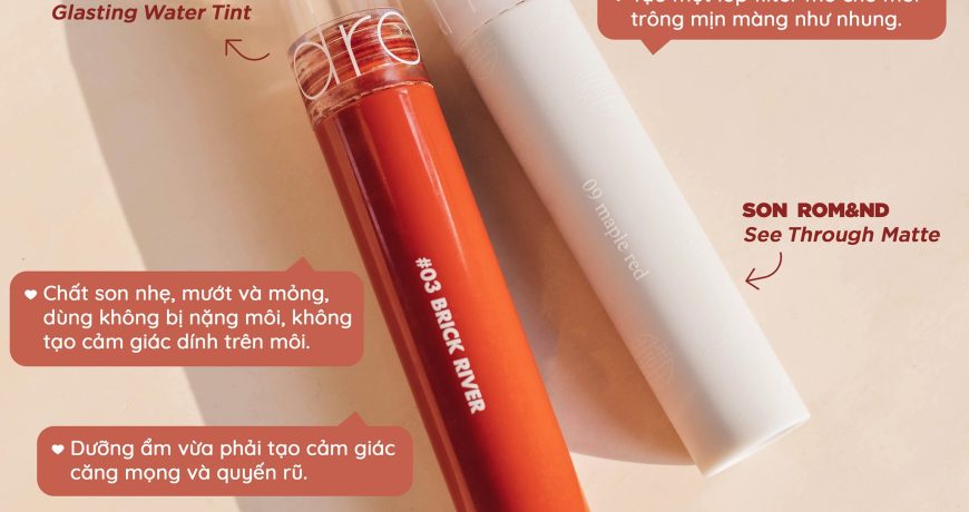 So sánh Romand See Through Matte VS Romand Glasting Water Tint