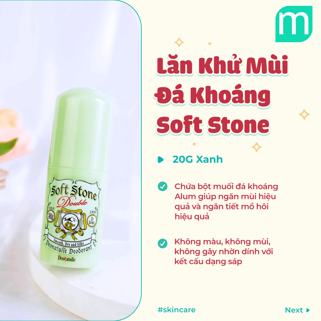 Lăn Khử Mùi Đá Khoáng Soft Stone 20G Lăn Khử Mùi Đá Khoáng Soft Stone 20G