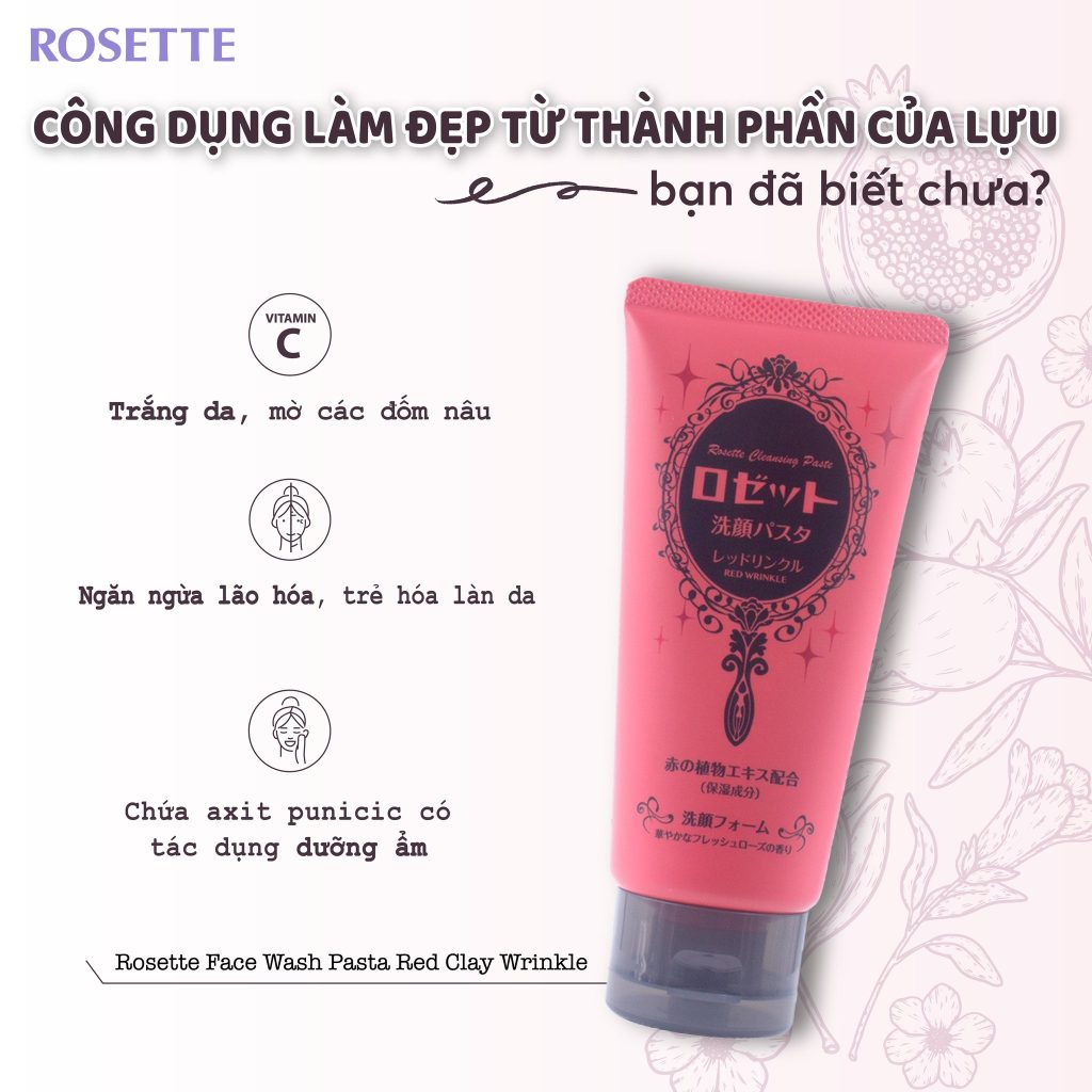Sữa Rửa Mặt Rosette Face Wash Paste Red Clay Wrinkle 25G