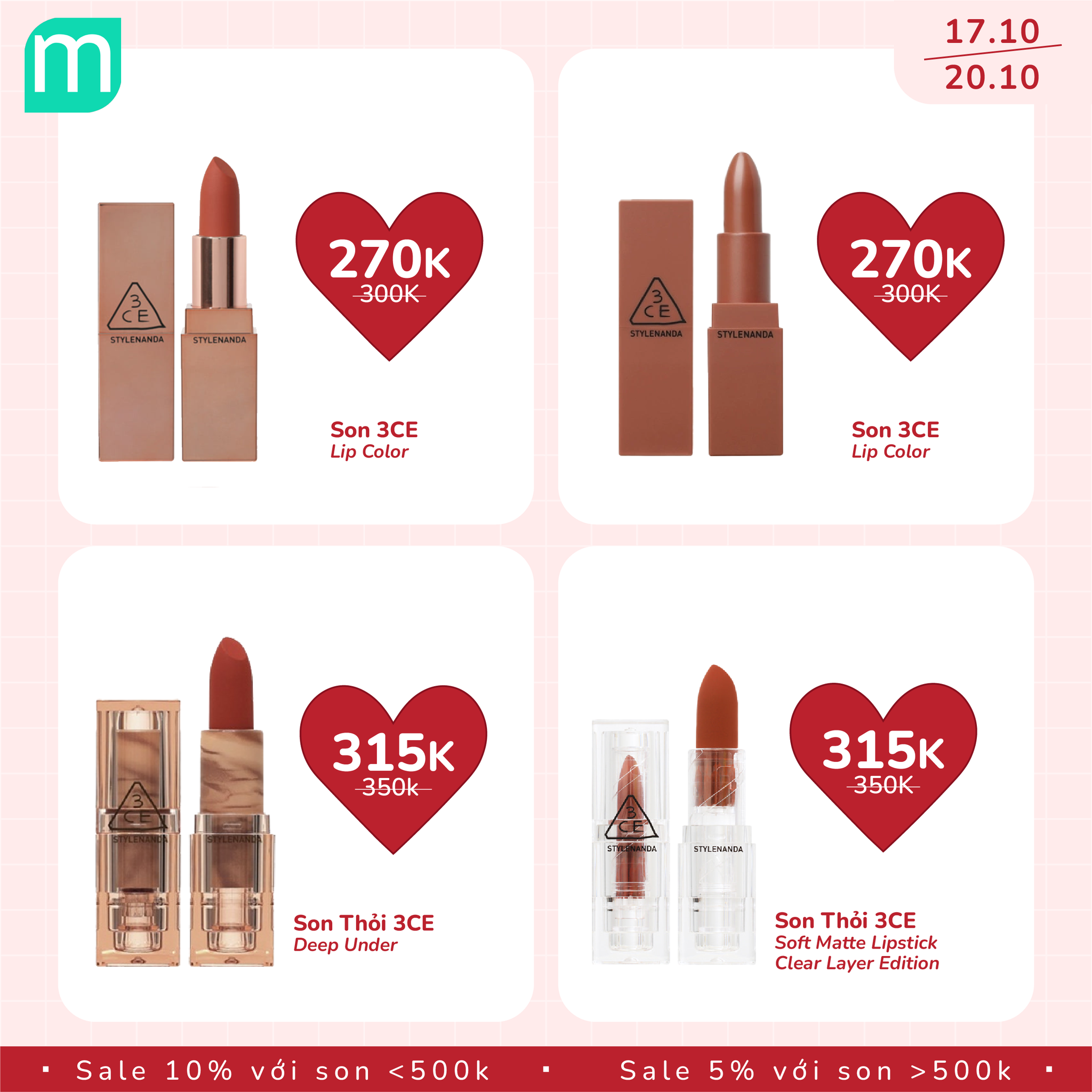 MỪNG 20/10 - TƯNG BỪNG SALE SON UP TO 10% 