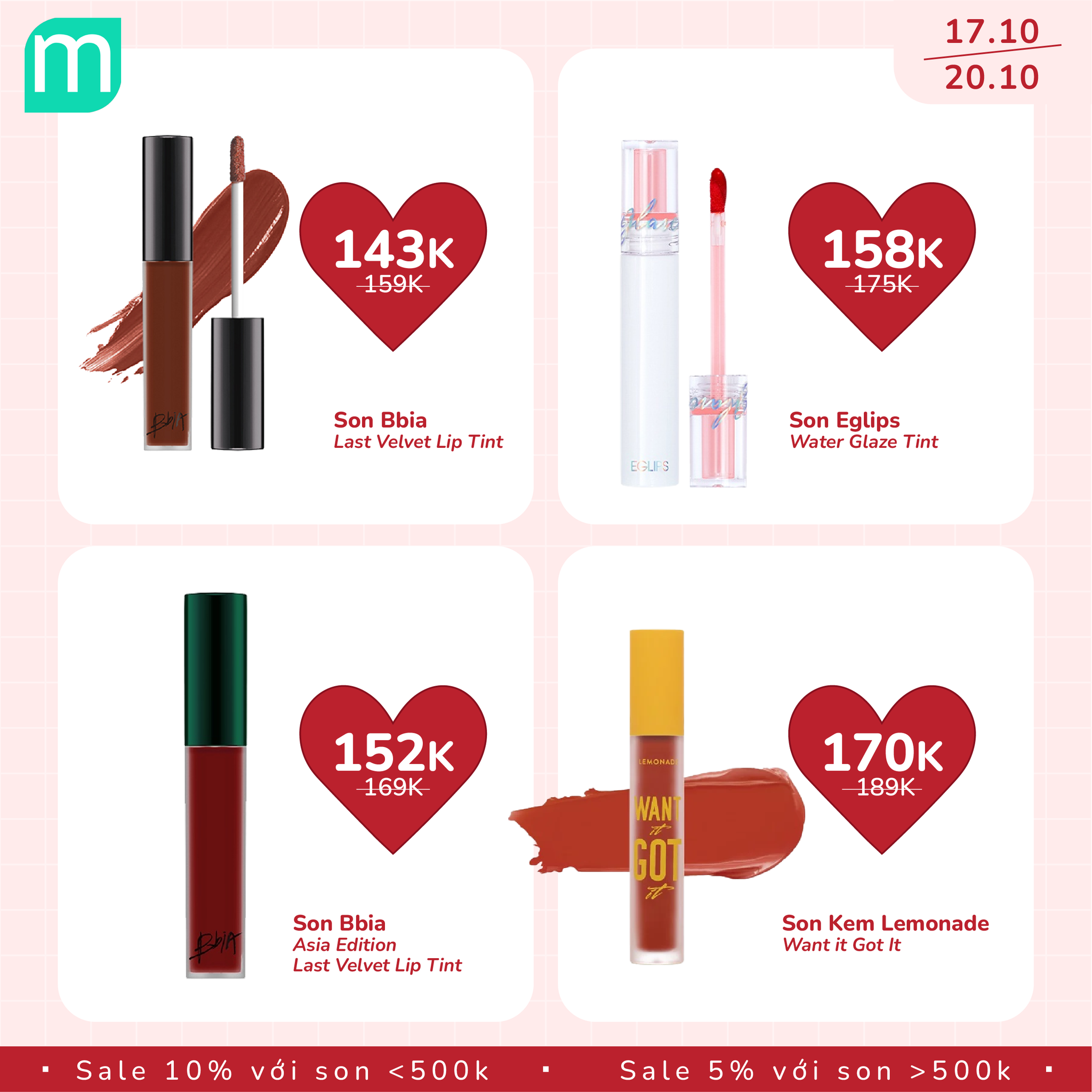 MỪNG 20/10 - TƯNG BỪNG SALE SON UP TO 10% 