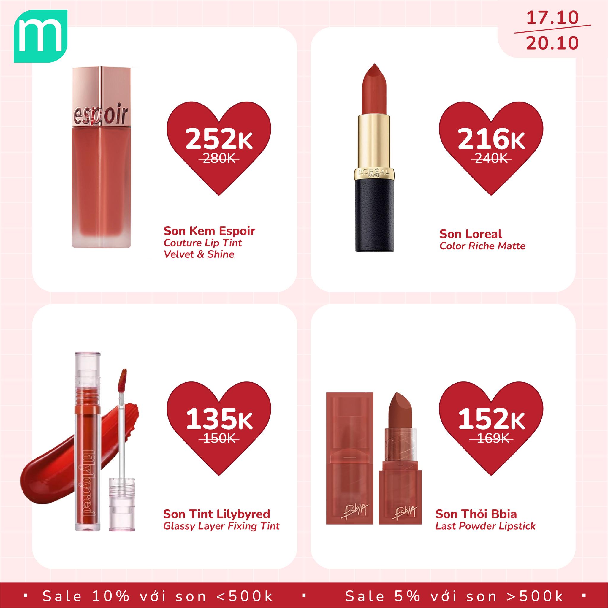 MỪNG 20/10 - TƯNG BỪNG SALE SON UP TO 10% 