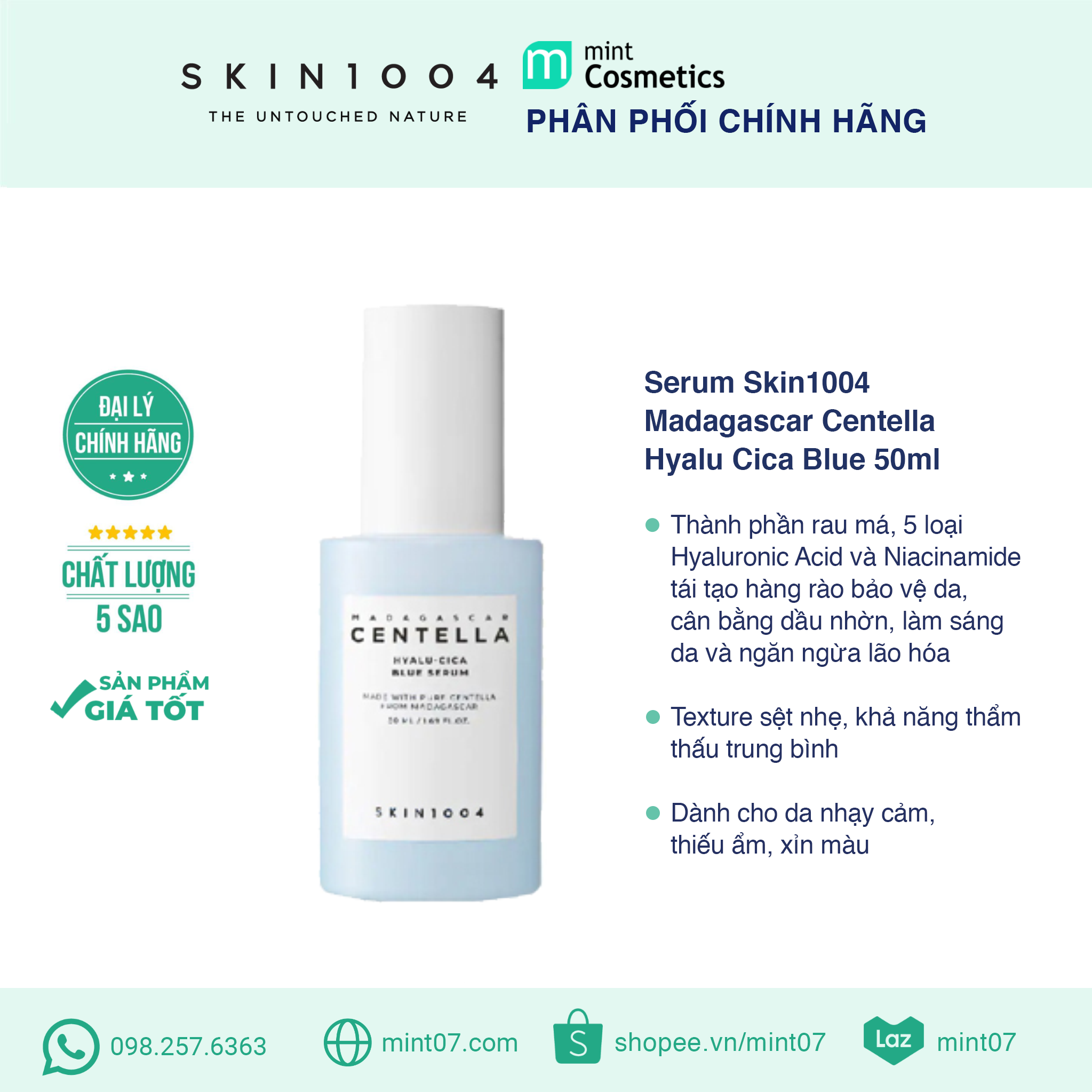 Serum Skin1004 Madagascar Centella Hyalu Cica Blue 50ml Serum Skin1004 Madagascar Centella Hyalu Cica Blue 50ml - Ảnh 6
