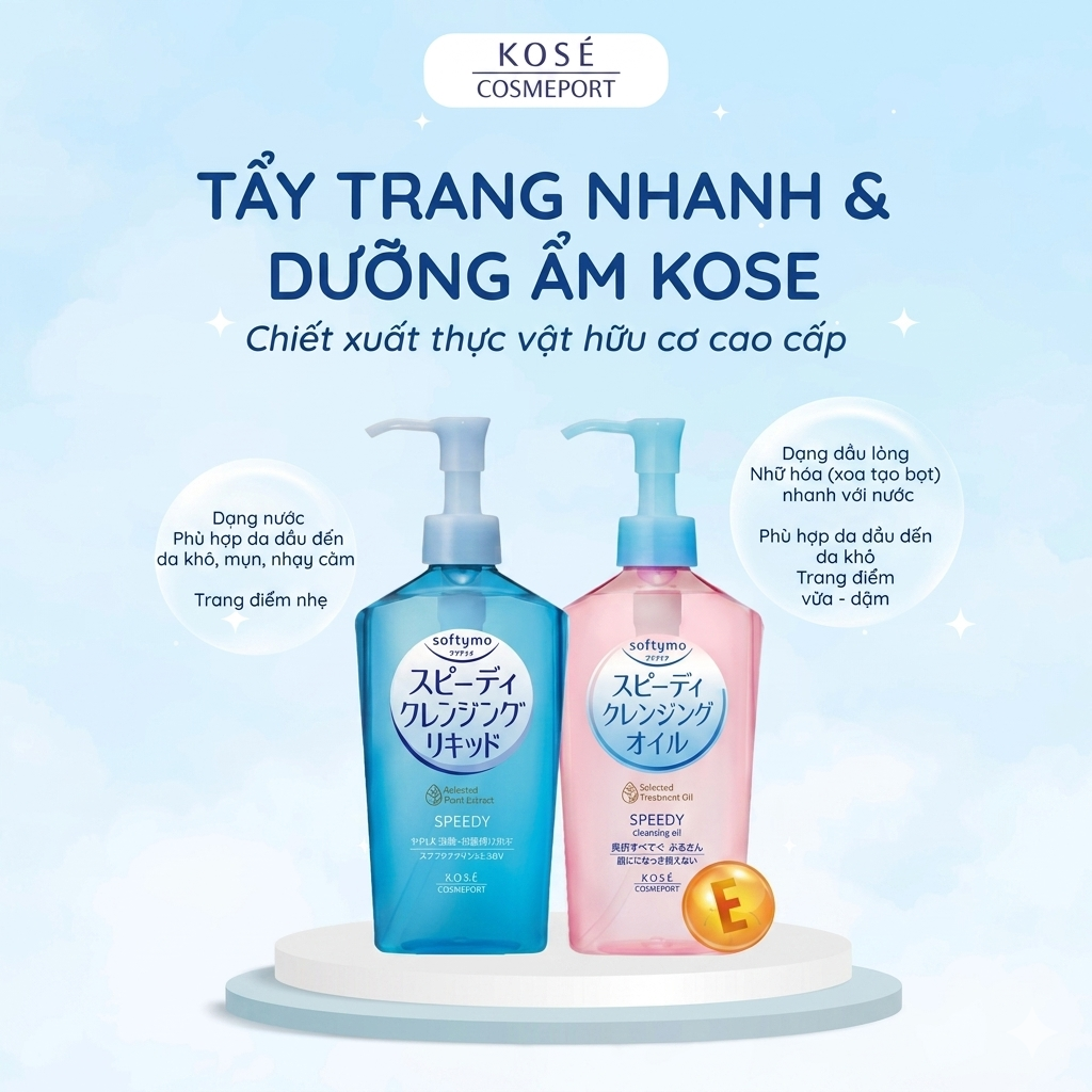 Nước Tẩy Trang Làm Sạch Nhanh Kose Softymo Speedy Cleansing Liquid 230ml