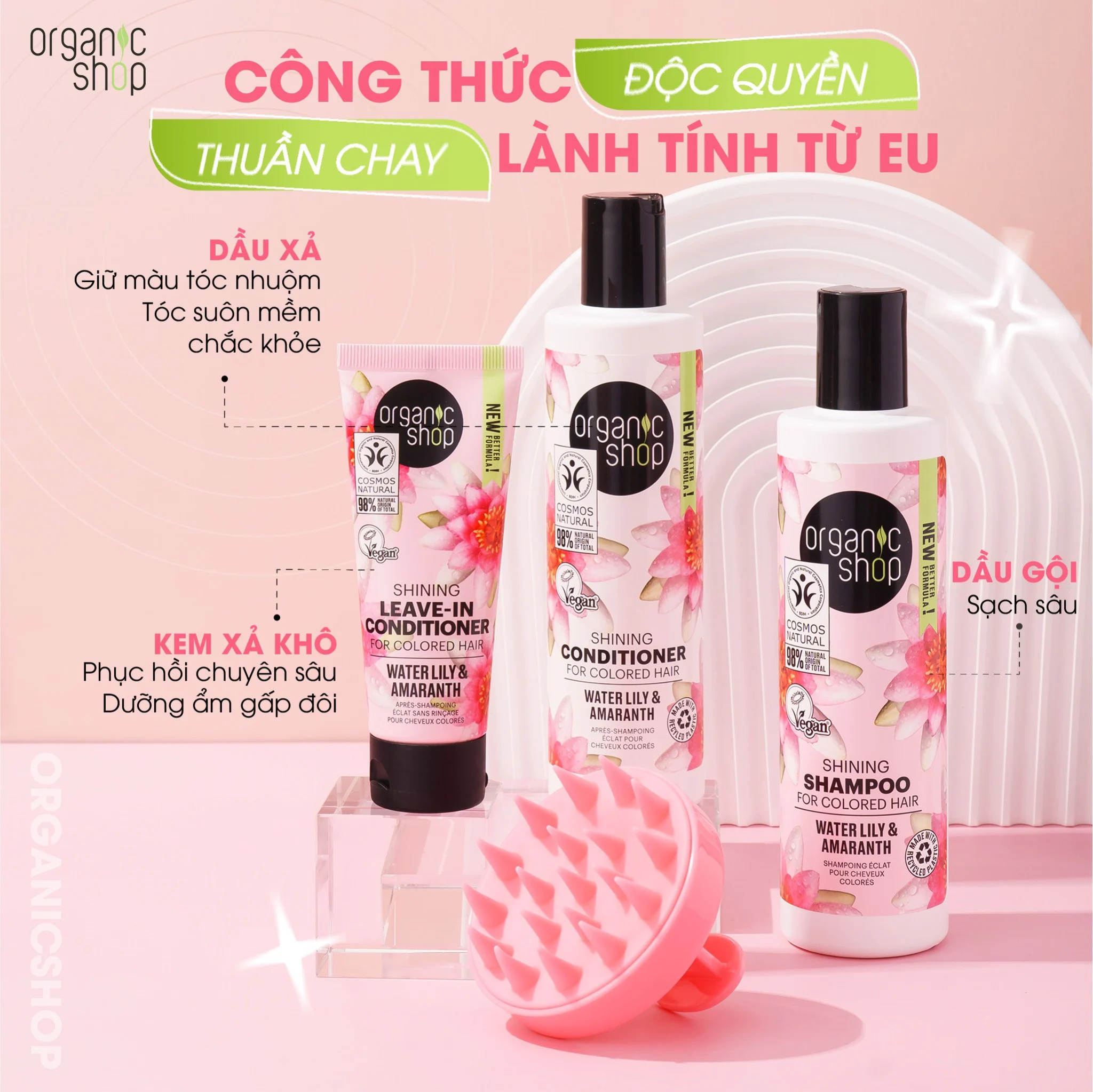 Set Organic Shop Shining Hair Set For Colored Hair – Water Lily & Amaranth - Ảnh 3