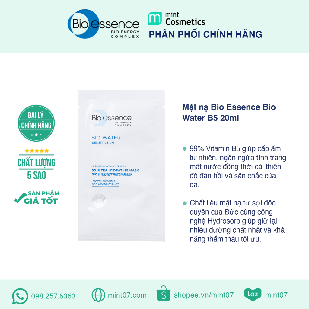 Mặt Nạ Bio Essence Water B5 Ultra Hydrating Mask 20ml