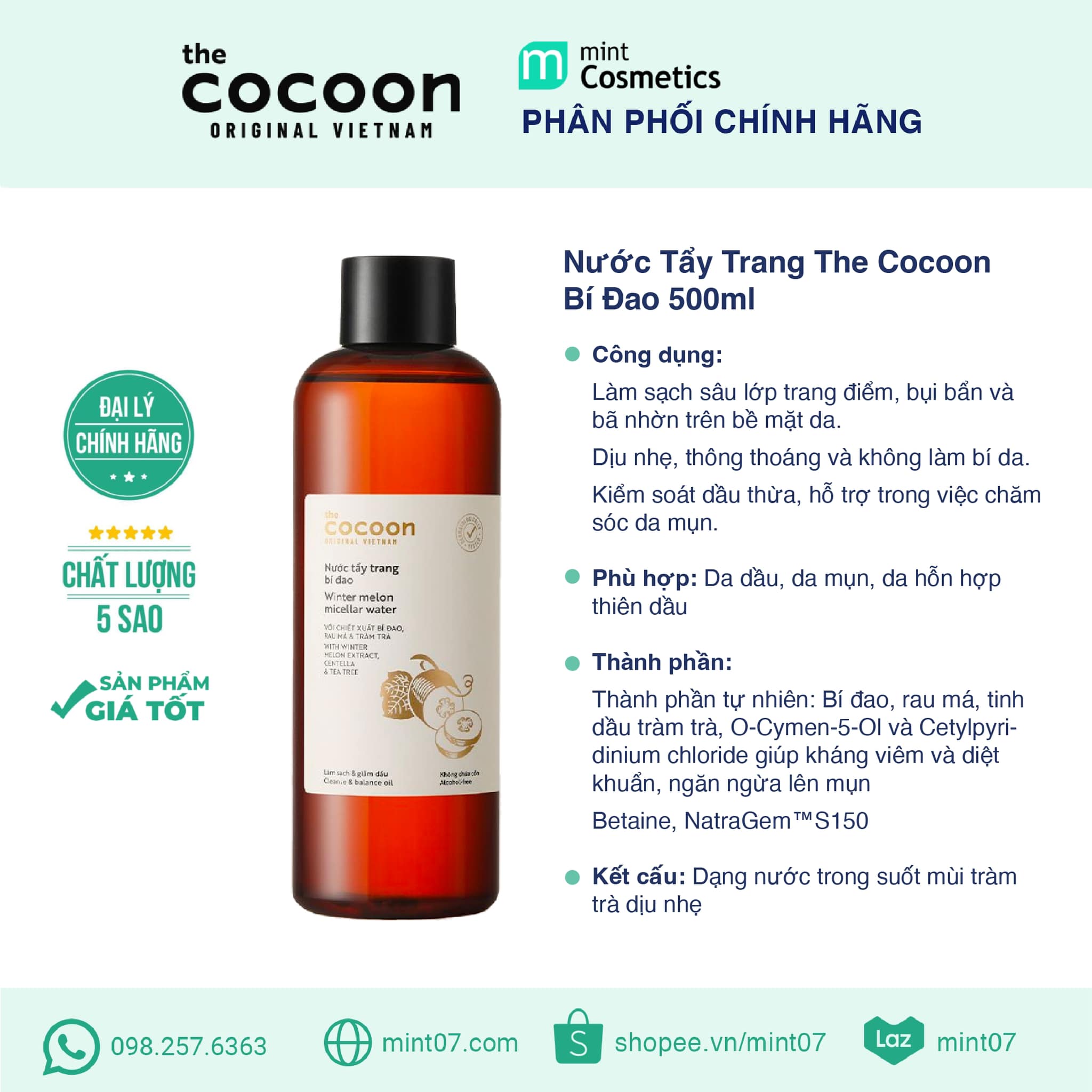 Nước Tẩy Trang Cocoon Bí Đao - Mint Cosmetics - Save The Best For You!