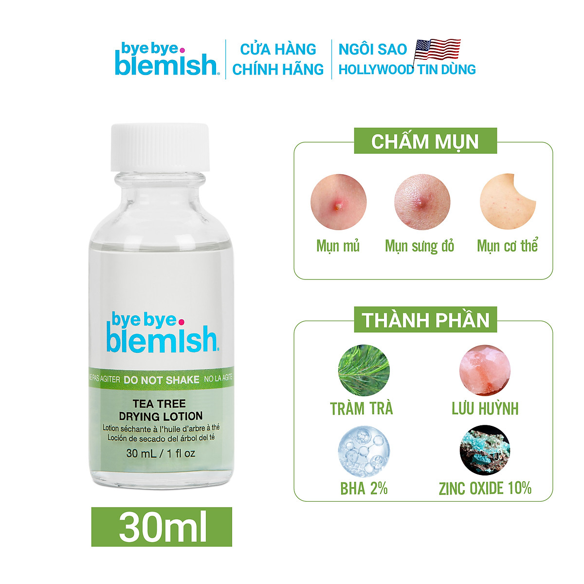 Lotion Chấm Mụn Bye Bye Blemish Dành Cho Mụn Sưng Viêm 30ml