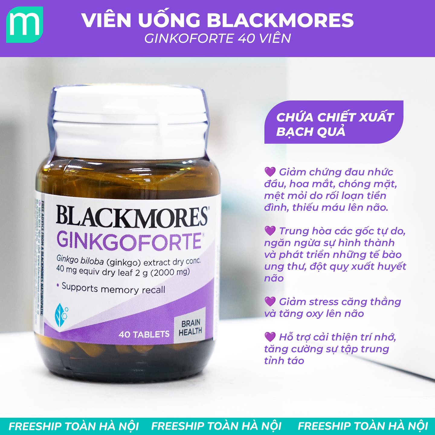 Viên uống BLACKMORES Ginkgo Forte Hỗ Trợ Tuần Hoàn 40 Viên Viên uống BLACKMORES Ginkgo Forte Hỗ Trợ Tuần Hoàn 40 Viên