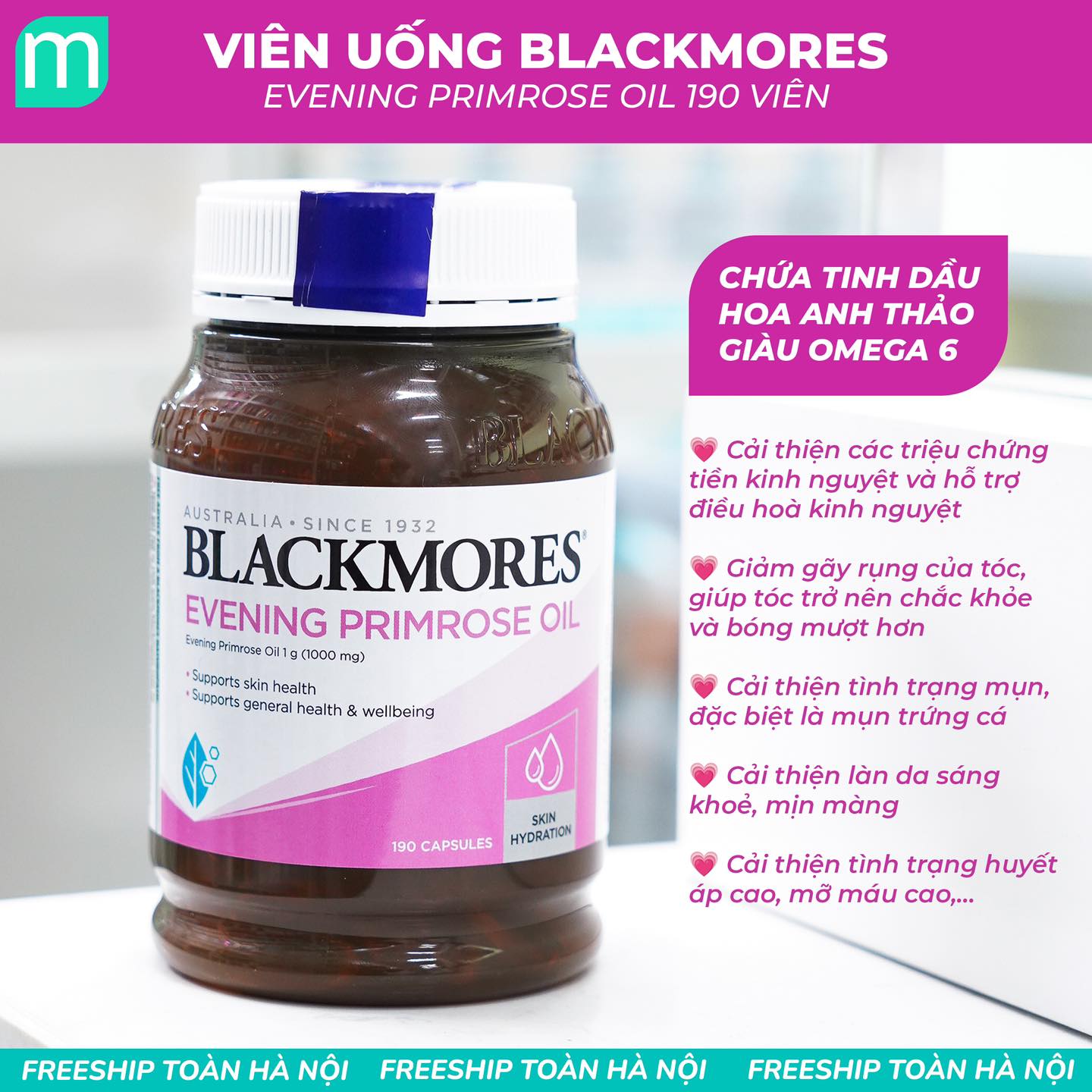Viên uống BLACKMORES Evening Primrose Oil Tinh Dầu Hoa Anh Thảo 190 Viên