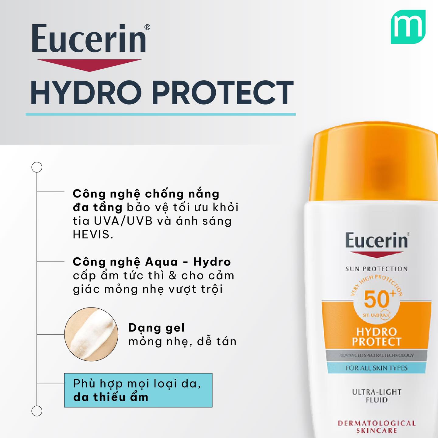 Kem Chống Nắng Eucerin Hydro Protect Ultra Light Fluid SPF 50+ 50ml Kem Chống Nắng Eucerin Hydro Protect Ultra Light Fluid SPF 50+ 50ml