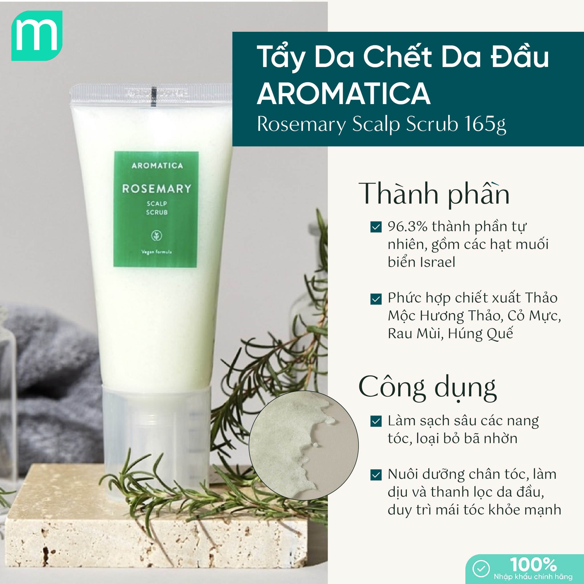 Tẩy Da Chết Da Đầu Aromatica Rosemary Scalp Scrub 165g