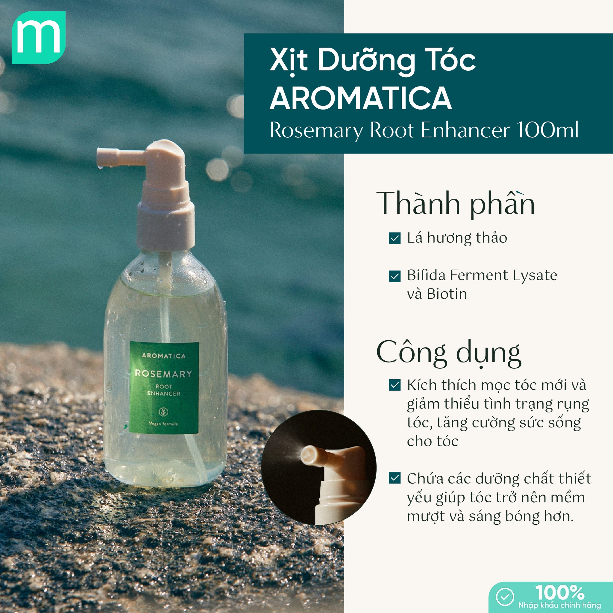 Xịt Dưỡng Tóc Aromatica Rosemary Root Enhancer 100ML