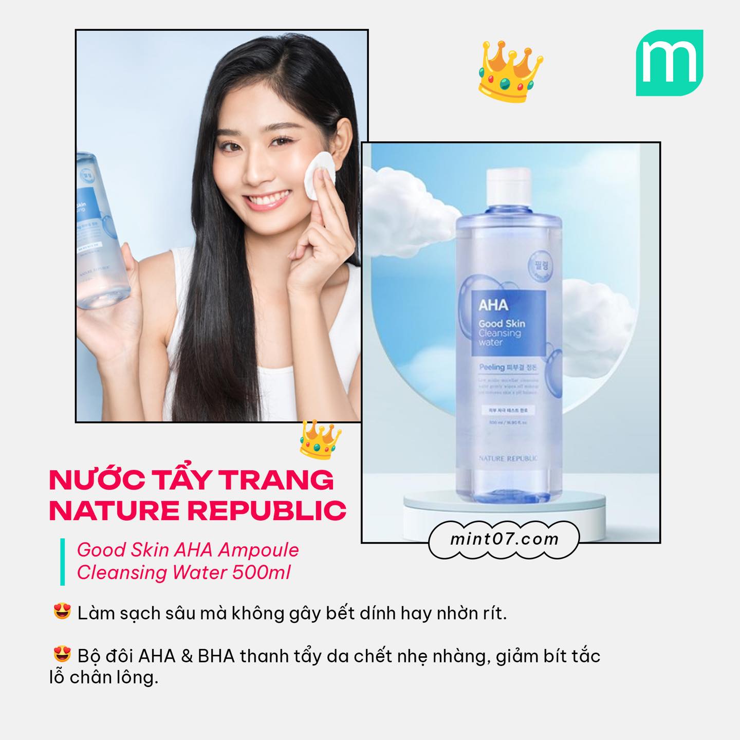 Nước Tẩy Trang Nature Republic Good Skin AHA Ampoule Cleansing Water 500ml