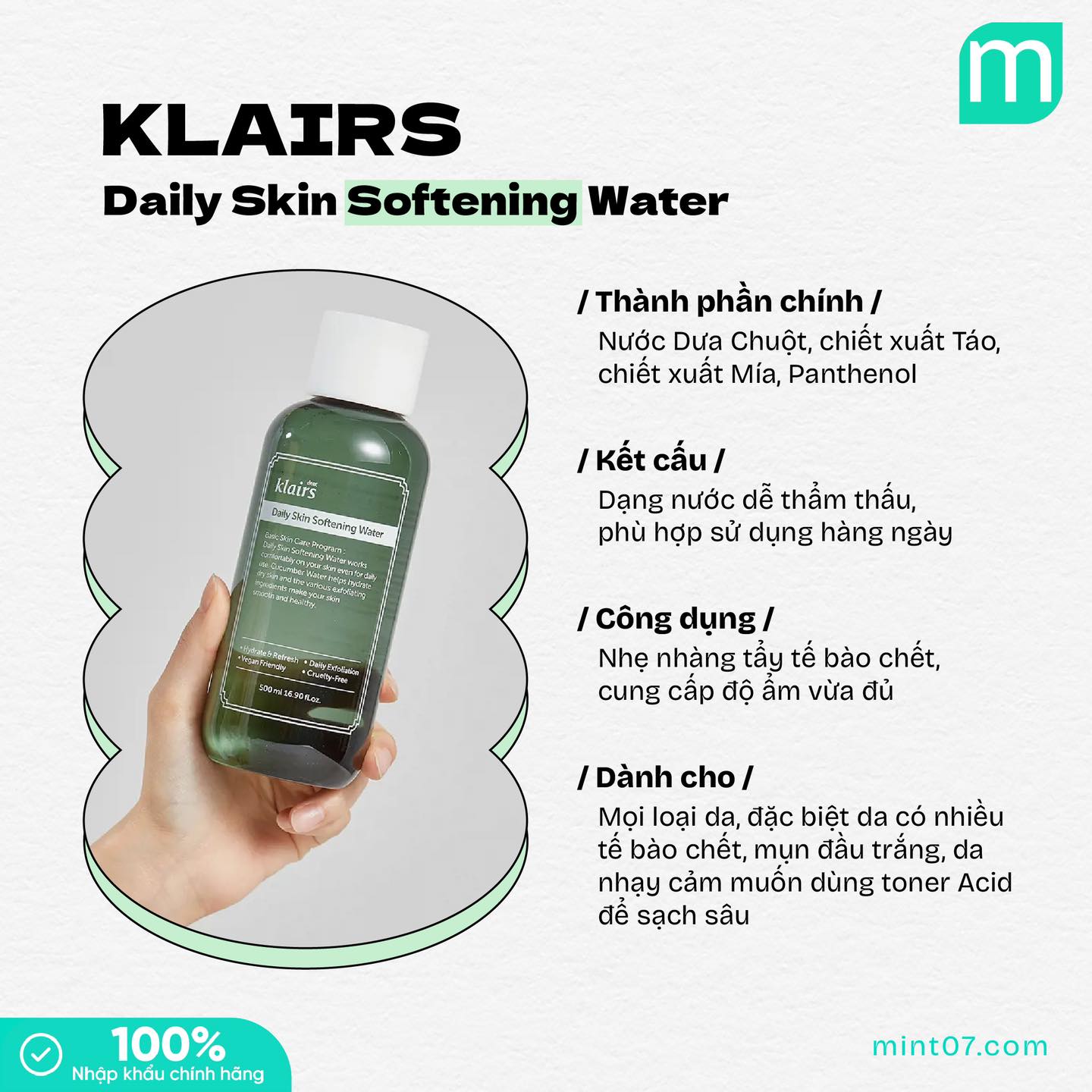 Nước Hoa Hồng Klairs Daily Skin Softening Water 500ml