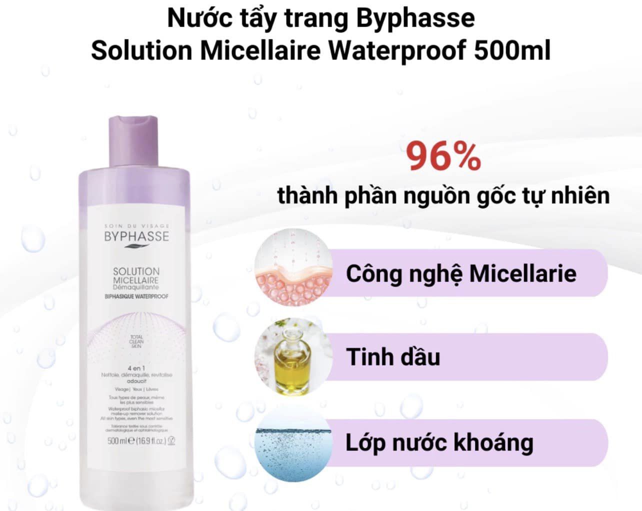 Nước Tẩy Trang 2 Lớp Byphasse Solution Micellaire (Tím) 500ml Nước Tẩy Trang 2 Lớp Byphasse Solution Micellaire (Tím) 500ml