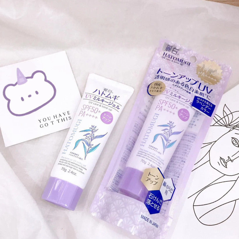 Kem Chống Nắng Hatomugi The Tone Up UV Milky Gel UV Care & Tone Up Tím 70G