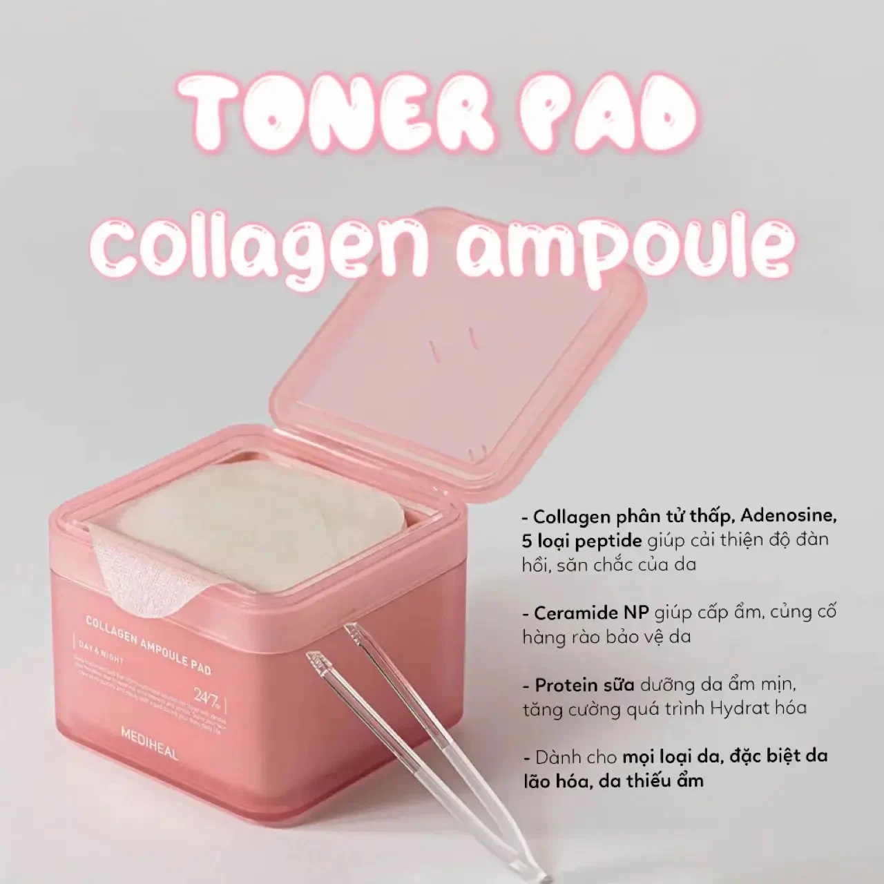 Toner Pad Mediheal Cấp Ẩm Collagen Ampoule Pad 100 Miếng