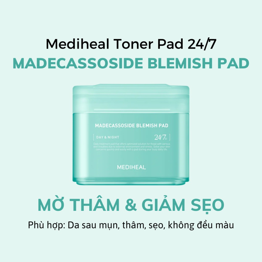 Toner Pad Mediheal Hỗ Trợ Làm Dịu, Phục Hồi Làn Da Mụn Madecassoside Blemish Pad 100 Miếng Toner Pad Mediheal Hỗ Trợ Làm Dịu, Phục Hồi Làn Da Mụn Madecassoside Blemish Pad 100 Miếng