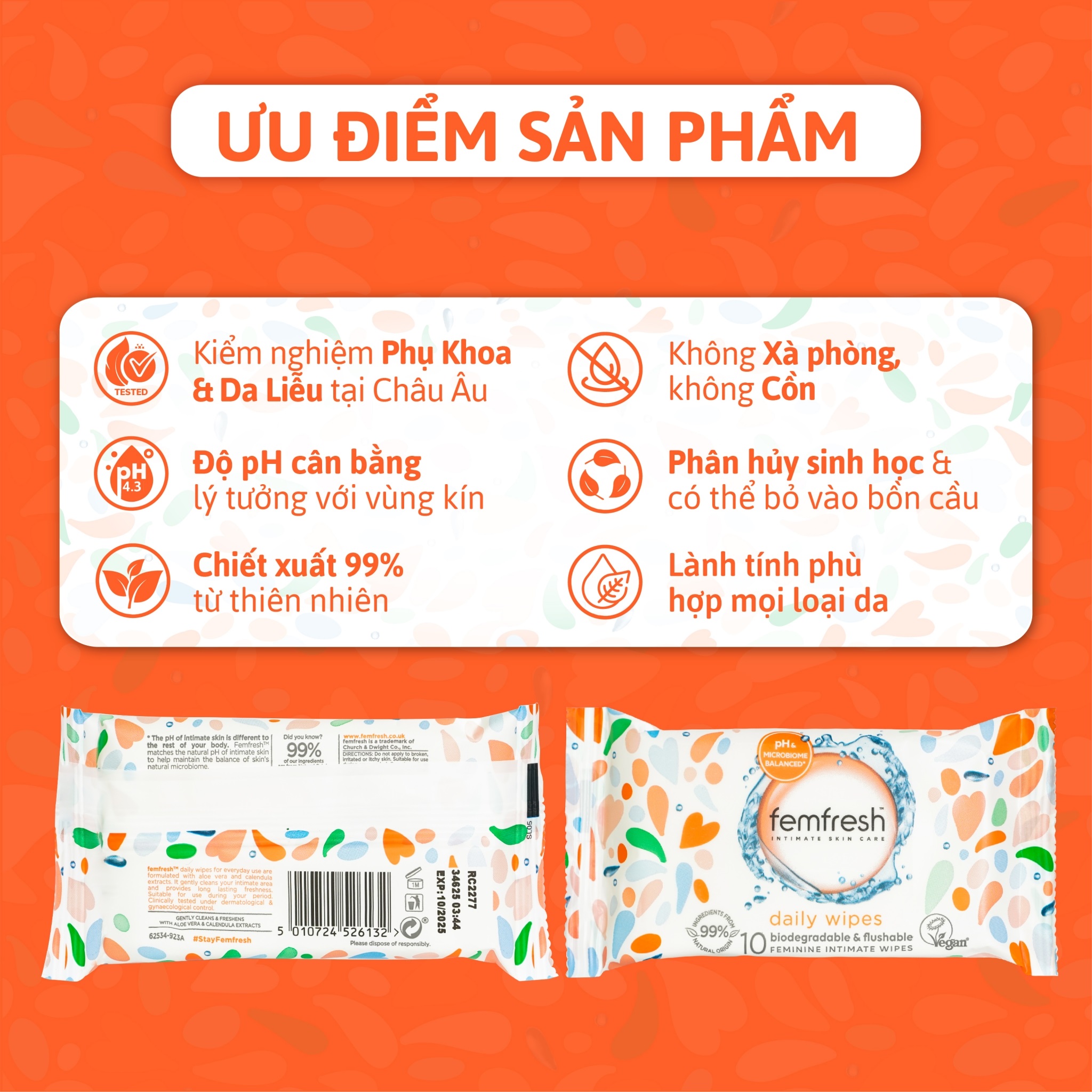 Khăn Ướt Vệ Sinh Vùng Kín Femfresh Daily Wipes 10 miếng Khăn Ướt Vệ Sinh Vùng Kín Femfresh Daily Wipes 10 miếng
