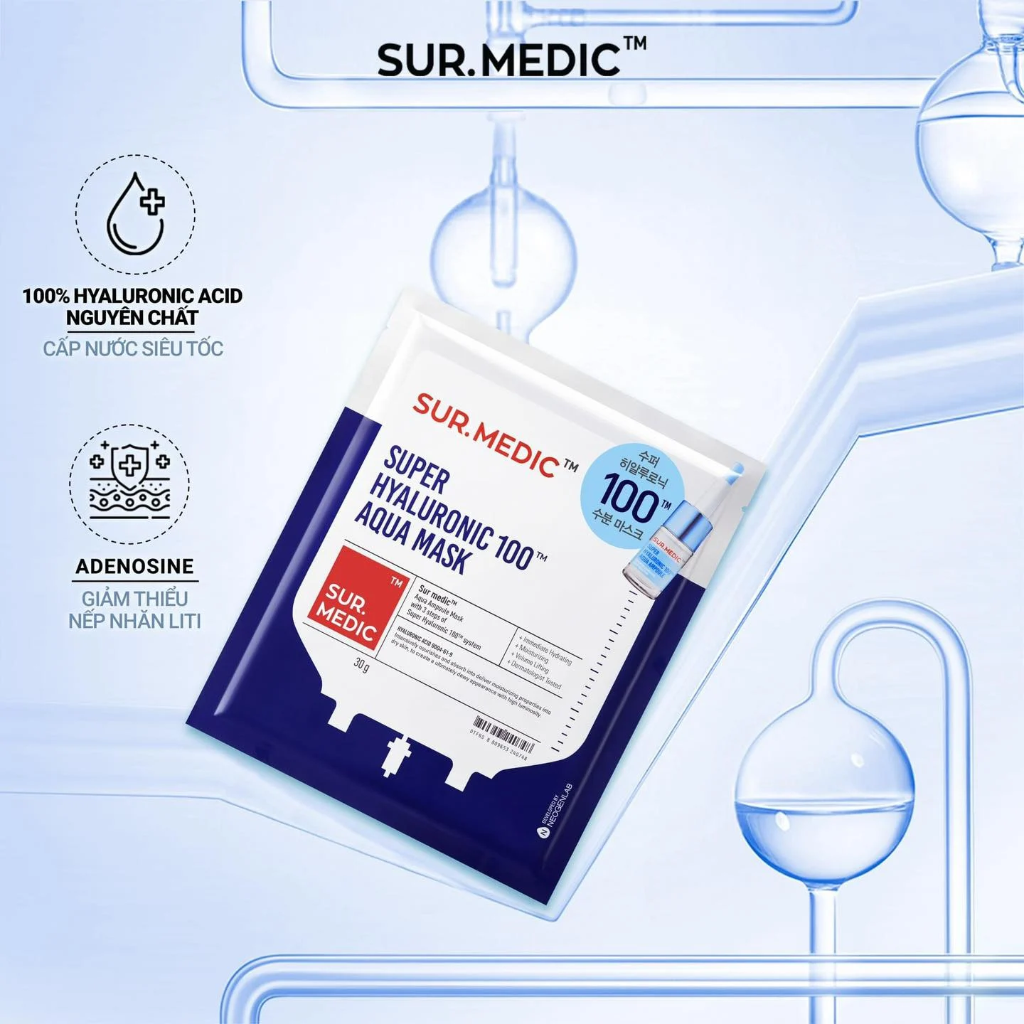 Mặt Nạ Sur Medic+ Super Hyaluronic 100 Aqua Mask 30G - Mint Cosmetics -  Save The Best For You!