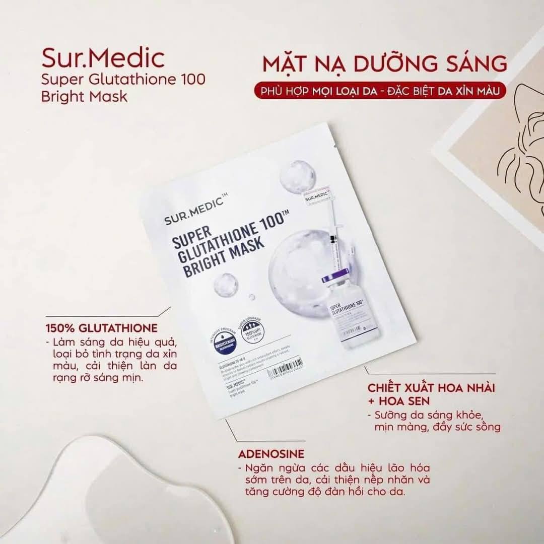 super glutathione 100 bright mask Mặt Nạ Sur Medic+ Glutathione 100 Bright Mask 30G - Mint Cosmetics