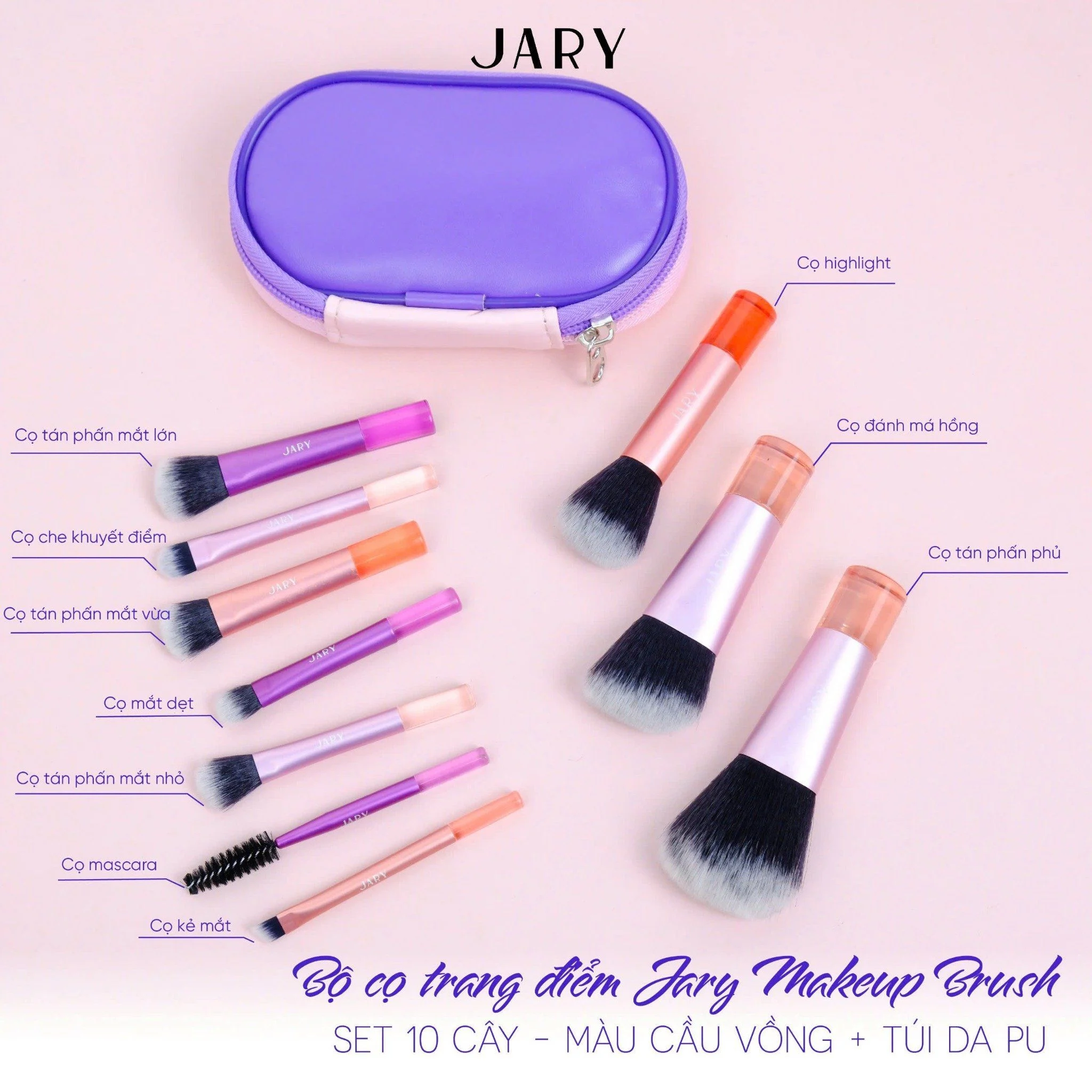 Set Cọ Trang điểm Jary Makeup Brush 10 Cây Set Cọ Trang điểm Jary Makeup Brush 10 Cây - Ảnh 4