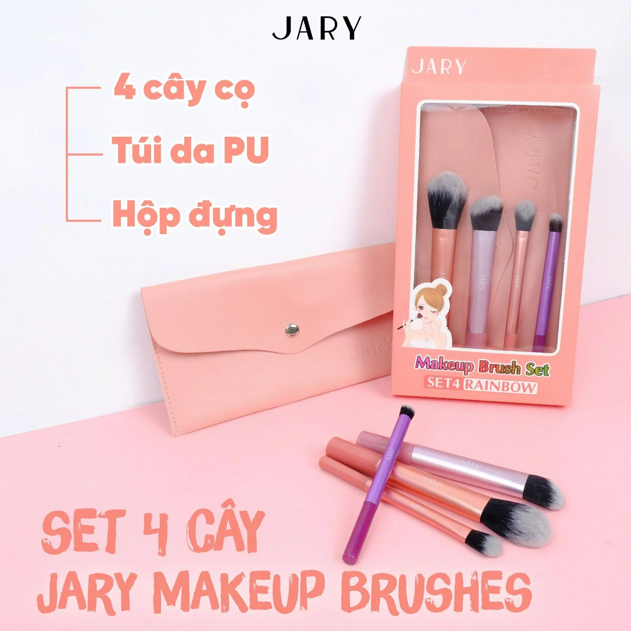 Set Cọ Trang điểm Jary Makeup Brush 4 Cây Set Cọ Trang điểm Jary Makeup Brush 4 Cây