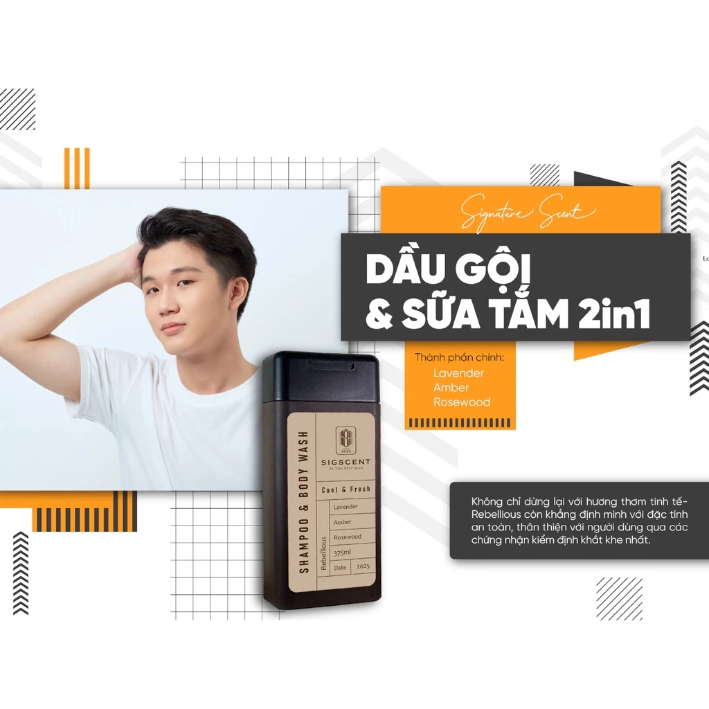 Dầu gội Sữa tắm 2in1 cho Nam Sigscent Rebellious 375ml