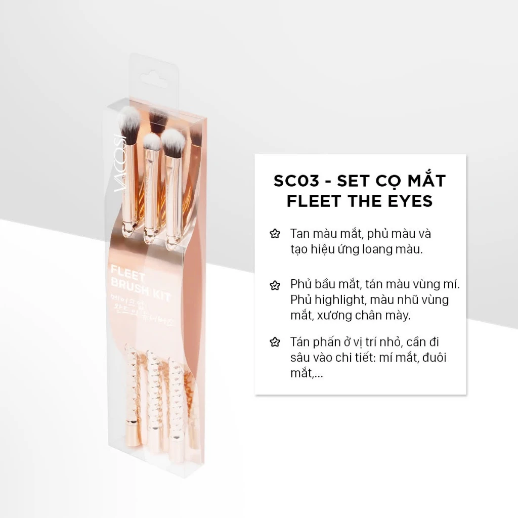 Bộ Kit 3 Cọ Mắt Pro Vacosi - SC03 (Phiên Bản Golden Dragon) - Mint  Cosmetics - Save The Best For You!