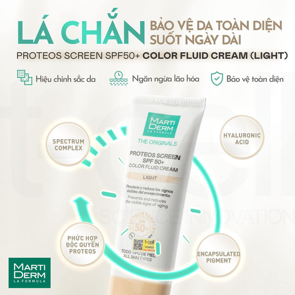 Kem Chống Nắng Martiderm Proteos Screen SPF 50 Color Fluid Cream Light 40ml Kem Chống Nắng Martiderm Proteos Screen SPF 50 Color Fluid Cream Light 40ml