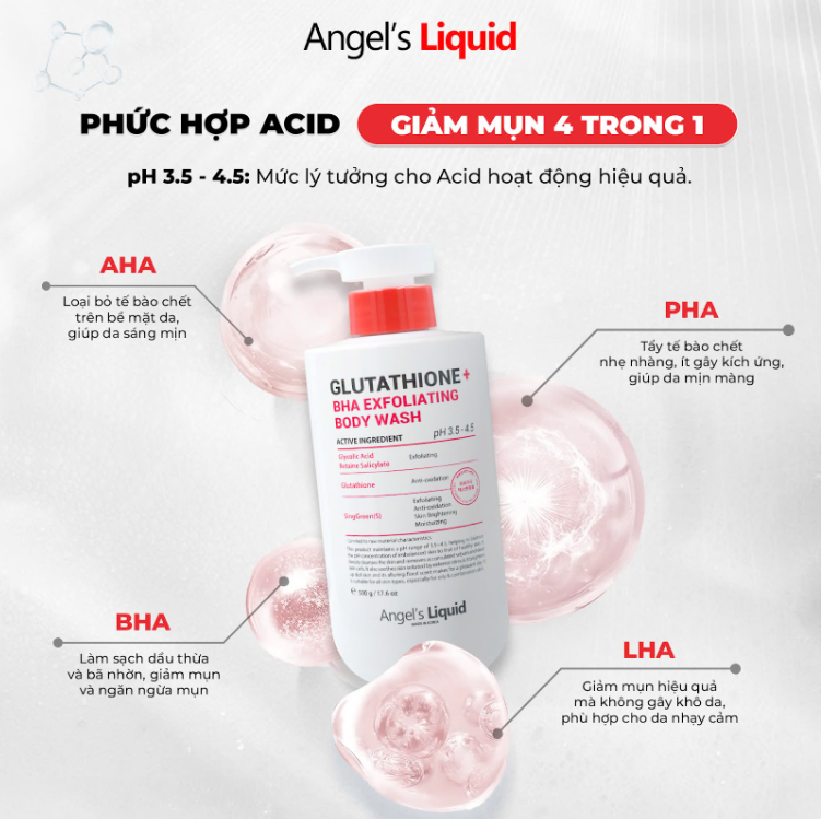 Sa Tm Gim Mn M Thm Angel's Liquid Glutathione BHA Exfoliating Body  Wash 500g - Mint Cosmetics - Save The Best For You!