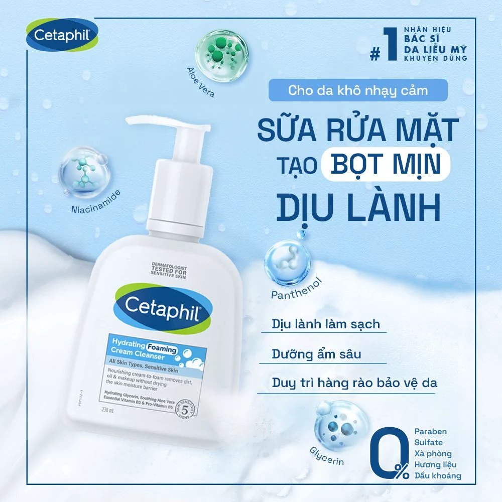 Sữa Rửa Mặt Tạo Bọt Cho Da Nhạy Cảm Cetaphil Hydrating Foaming Cream Cleanser Sữa Rửa Mặt Tạo Bọt Cho Da Nhạy Cảm Cetaphil Hydrating Foaming Cream Cleanser