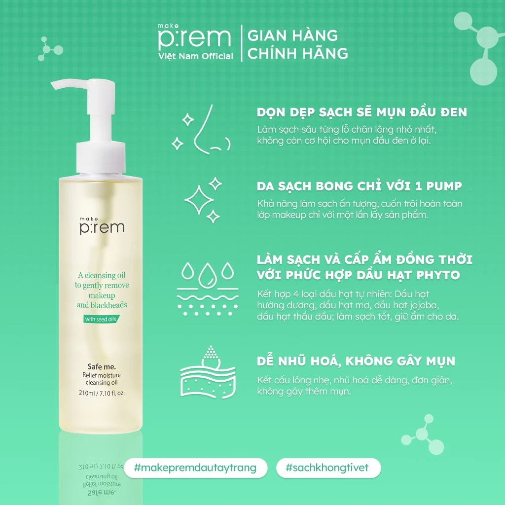 Dầu Tẩy Trang Make P:Rem Safe Me Relief Moisture Cleansing Oil 210ml Dầu Tẩy Trang Make P:Rem Safe Me Relief Moisture Cleansing Oil 210ml
