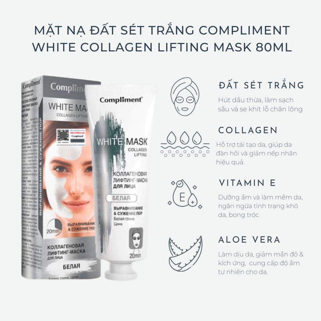 Mặt Nạ Đất Sét Trắng Compliment White Collagen Lifting Mask 80ml Mặt Nạ Đất Sét Trắng Compliment White Collagen Lifting Mask 80ml