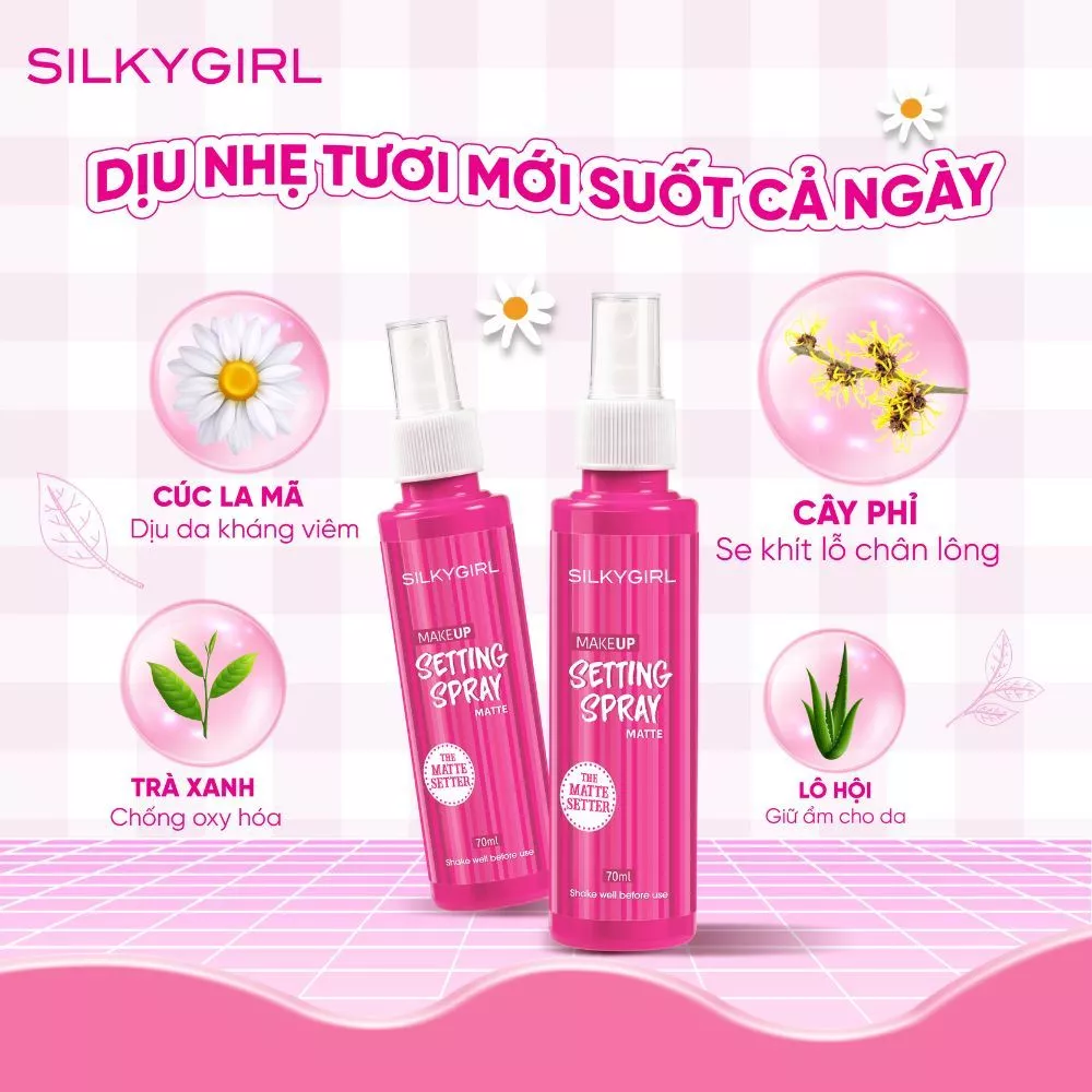 Xịt Giữ Lớp Trang Điểm Lâu Trôi Silkygirl Makeup Setting Spray Matte 70ml Xịt Giữ Lớp Trang Điểm Lâu Trôi Silkygirl Makeup Setting Spray Matte 70ml