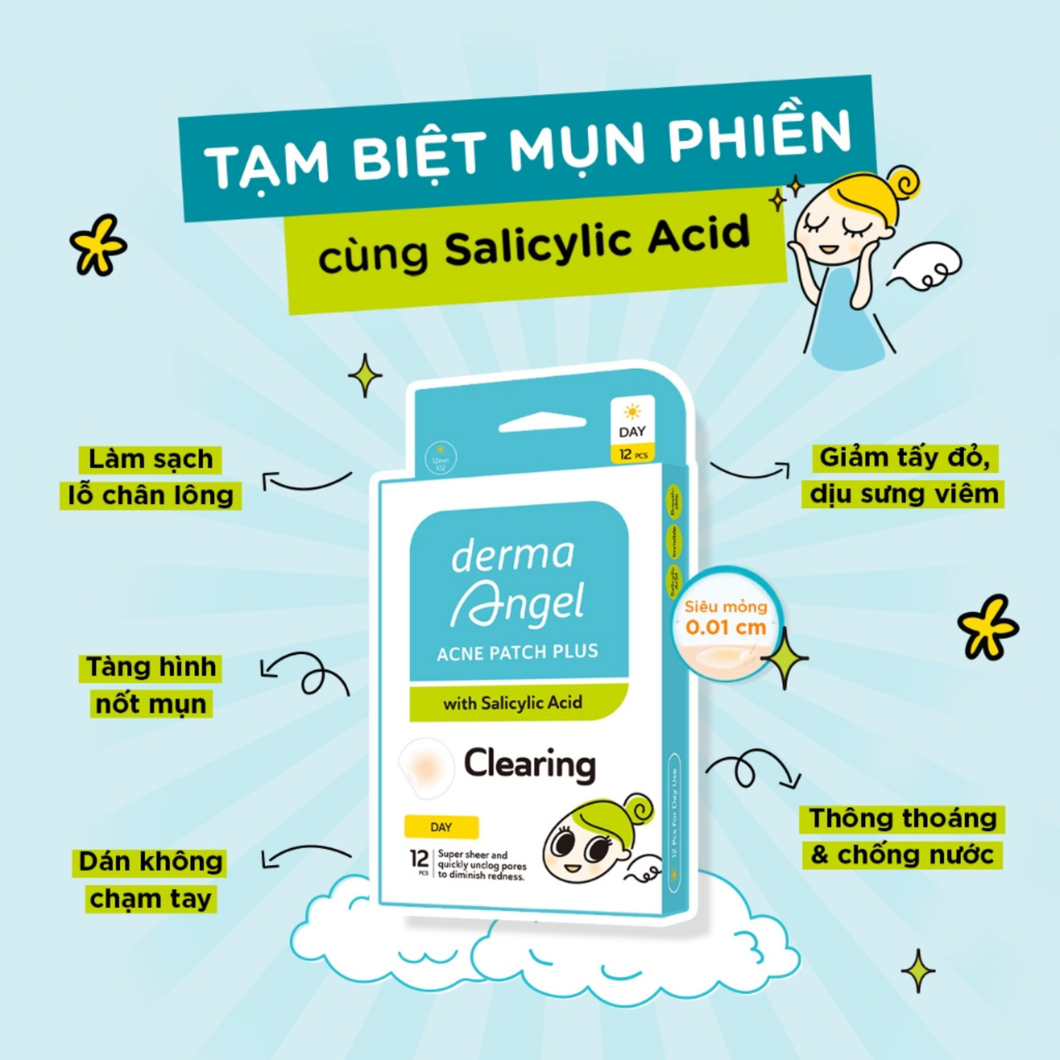 Miếng Dán Mụn Derma Angel Acne Patch Plus 12 Miếng Miếng Dán Mụn Derma Angel Acne Patch Plus 12 Miếng