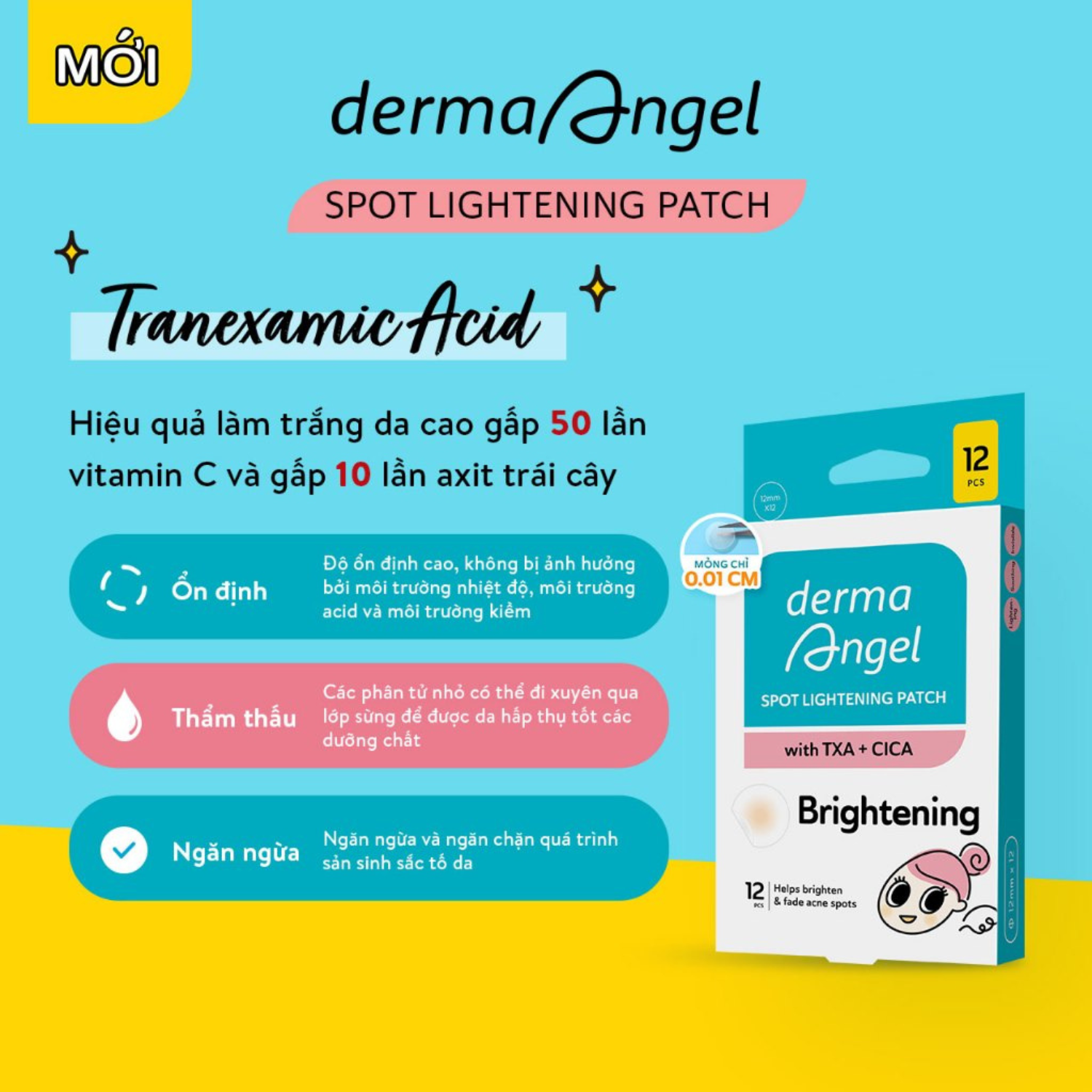 Miếng Dán Mụn Derma Angel Spot Lightening Patch 12 Miếng Miếng Dán Mụn Derma Angel Spot Lightening Patch 12 Miếng